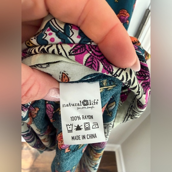 NATURAL LIFE Rebecca Midi Dress Navy Pink Roses Border Size Large - Picture 9 of 10